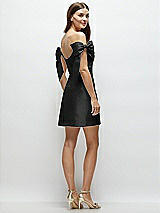 Rear View Thumbnail - Black Satin Off-the-Shoulder Bow Corset Fit and Flare Mini Dress