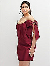 Alt View 1 Thumbnail - Burgundy Satin Off-the-Shoulder Bow Corset Fit and Flare Mini Dress