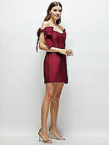 Side View Thumbnail - Burgundy Satin Off-the-Shoulder Bow Corset Fit and Flare Mini Dress