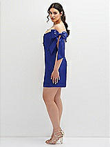 Alt View 3 Thumbnail - Cobalt Blue Satin Off-the-Shoulder Bow Corset Fit and Flare Mini Dress