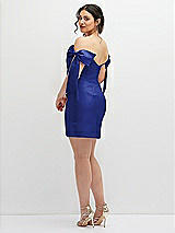 Alt View 4 Thumbnail - Cobalt Blue Satin Off-the-Shoulder Bow Corset Fit and Flare Mini Dress