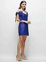 Side View Thumbnail - Cobalt Blue Satin Off-the-Shoulder Bow Corset Fit and Flare Mini Dress