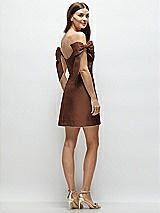 Rear View Thumbnail - Cognac Satin Off-the-Shoulder Bow Corset Fit and Flare Mini Dress