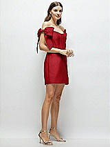 Side View Thumbnail - Garnet Satin Off-the-Shoulder Bow Corset Fit and Flare Mini Dress