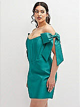 Alt View 1 Thumbnail - Jade Satin Off-the-Shoulder Bow Corset Fit and Flare Mini Dress