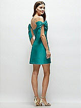 Rear View Thumbnail - Jade Satin Off-the-Shoulder Bow Corset Fit and Flare Mini Dress