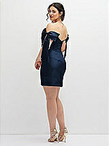 Alt View 4 Thumbnail - Midnight Navy Satin Off-the-Shoulder Bow Corset Fit and Flare Mini Dress