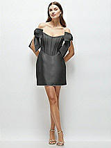 Front View Thumbnail - Pewter Satin Off-the-Shoulder Bow Corset Fit and Flare Mini Dress