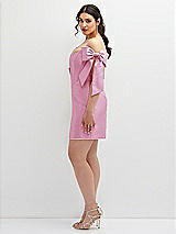 Alt View 3 Thumbnail - Powder Pink Satin Off-the-Shoulder Bow Corset Fit and Flare Mini Dress