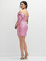 Alt View 4 Thumbnail - Powder Pink Satin Off-the-Shoulder Bow Corset Fit and Flare Mini Dress