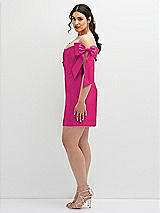 Alt View 3 Thumbnail - Think Pink Satin Off-the-Shoulder Bow Corset Fit and Flare Mini Dress