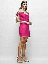 Side View Thumbnail - Think Pink Satin Off-the-Shoulder Bow Corset Fit and Flare Mini Dress