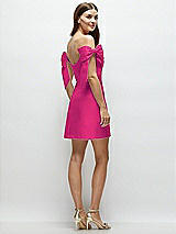 Rear View Thumbnail - Think Pink Satin Off-the-Shoulder Bow Corset Fit and Flare Mini Dress