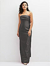 Front View Thumbnail - Caviar Gray Strapless Draped Bodice Column Dress with Oversized Bow