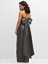 Rear View Thumbnail - Caviar Gray Strapless Draped Bodice Column Dress with Oversized Bow