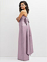 Side View Thumbnail - Suede Rose Strapless Draped Bodice Column Dress with Oversized Bow