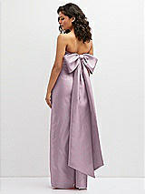 Rear View Thumbnail - Suede Rose Strapless Draped Bodice Column Dress with Oversized Bow