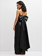 Rear View Thumbnail - Black Strapless Draped Bodice Column Dress with Oversized Bow