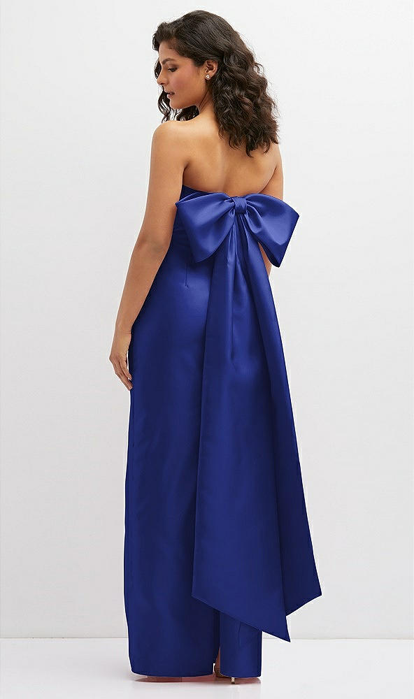 Back View - Cobalt Blue Strapless Draped Bodice Column Dress with Oversized Bow