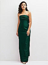 Front View Thumbnail - Hunter Green Strapless Draped Bodice Column Dress with Oversized Bow