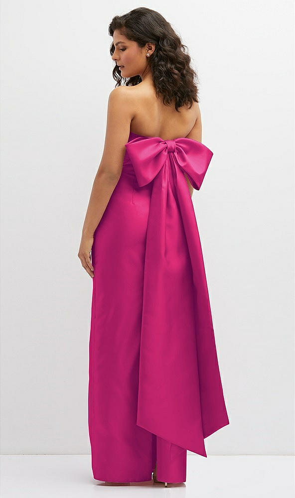 Back View - Think Pink Strapless Draped Bodice Column Dress with Oversized Bow