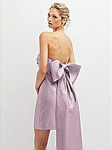Alt View 1 Thumbnail - Suede Rose Strapless Satin Column Mini Dress with Oversized Bow