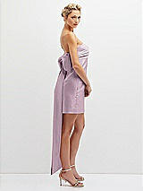 Side View Thumbnail - Suede Rose Strapless Satin Column Mini Dress with Oversized Bow
