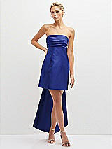 Front View Thumbnail - Cobalt Blue Strapless Satin Column Mini Dress with Oversized Bow