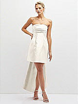 Front View Thumbnail - Ivory Strapless Satin Column Mini Dress with Oversized Bow