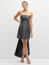 Front View Thumbnail - Pewter Strapless Satin Column Mini Dress with Oversized Bow