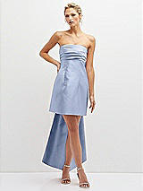 Front View Thumbnail - Sky Blue Strapless Satin Column Mini Dress with Oversized Bow
