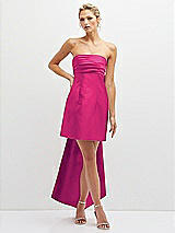 Front View Thumbnail - Think Pink Strapless Satin Column Mini Dress with Oversized Bow