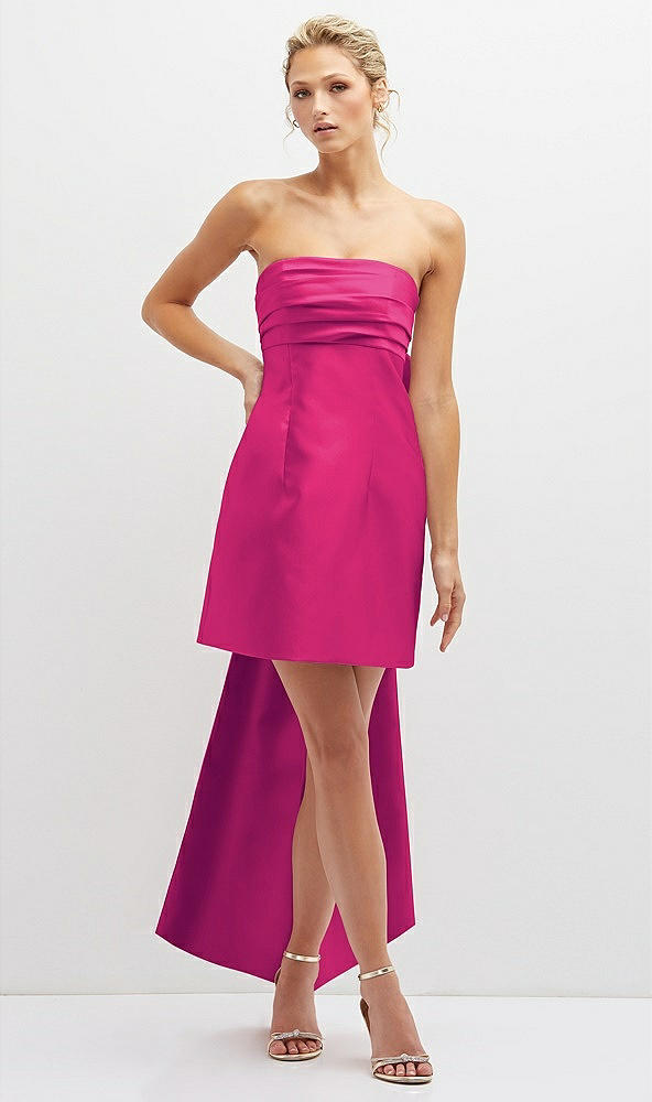 Front View - Think Pink Strapless Satin Column Mini Dress with Oversized Bow