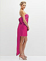 Side View Thumbnail - Think Pink Strapless Satin Column Mini Dress with Oversized Bow