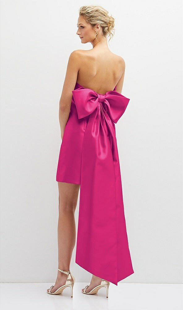 Back View - Think Pink Strapless Satin Column Mini Dress with Oversized Bow