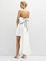 Rear View Thumbnail - White Strapless Satin Column Mini Dress with Oversized Bow