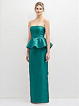 Front View Thumbnail - Jade Strapless Satin Maxi Dress with Cascade Ruffle Peplum Detail
