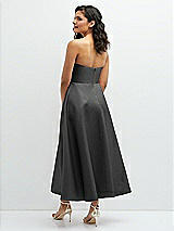 Rear View Thumbnail - Pewter Draped Bodice Strapless Satin Midi Dress with Full Circle Skirt
