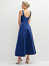 Rear View Thumbnail - Classic Blue Square Neck Satin Midi Dress with Full Skirt & Pockets