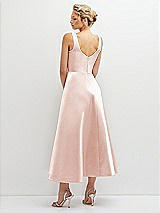 Rear View Thumbnail - Blush Square Neck Satin Midi Dress with Full Skirt & Pockets