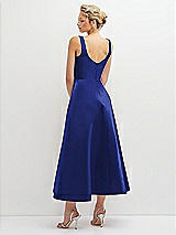 Rear View Thumbnail - Cobalt Blue Square Neck Satin Midi Dress with Full Skirt & Pockets