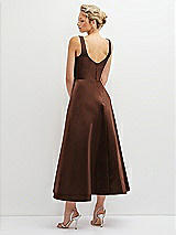 Rear View Thumbnail - Cognac Square Neck Satin Midi Dress with Full Skirt & Pockets
