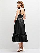 Rear View Thumbnail - Black Shirred Ruffle Hem Midi Dress with Self-Tie Spaghetti Straps and Pockets