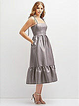 Side View Thumbnail - Cashmere Gray Shirred Ruffle Hem Midi Dress with Self-Tie Spaghetti Straps and Pockets