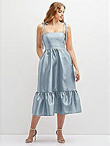 Front View Thumbnail - Mist Shirred Ruffle Hem Midi Dress with Self-Tie Spaghetti Straps and Pockets
