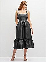 Front View Thumbnail - Pewter Shirred Ruffle Hem Midi Dress with Self-Tie Spaghetti Straps and Pockets