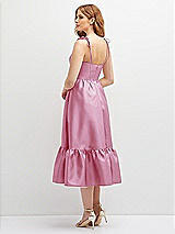 Rear View Thumbnail - Powder Pink Shirred Ruffle Hem Midi Dress with Self-Tie Spaghetti Straps and Pockets