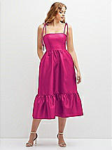 Front View Thumbnail - Think Pink Shirred Ruffle Hem Midi Dress with Self-Tie Spaghetti Straps and Pockets