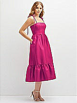 Side View Thumbnail - Think Pink Shirred Ruffle Hem Midi Dress with Self-Tie Spaghetti Straps and Pockets