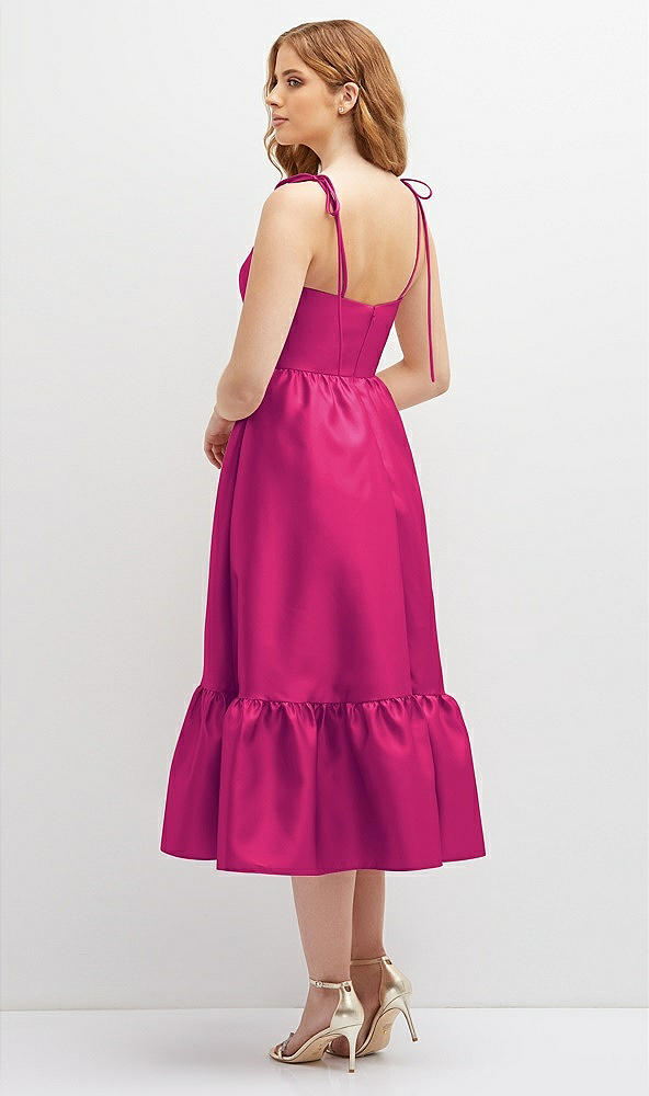 Back View - Think Pink Shirred Ruffle Hem Midi Dress with Self-Tie Spaghetti Straps and Pockets